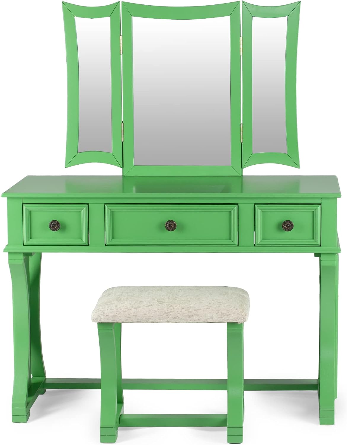 Poundex Bobkona Edna Vanity Set with Stool, Apple Green