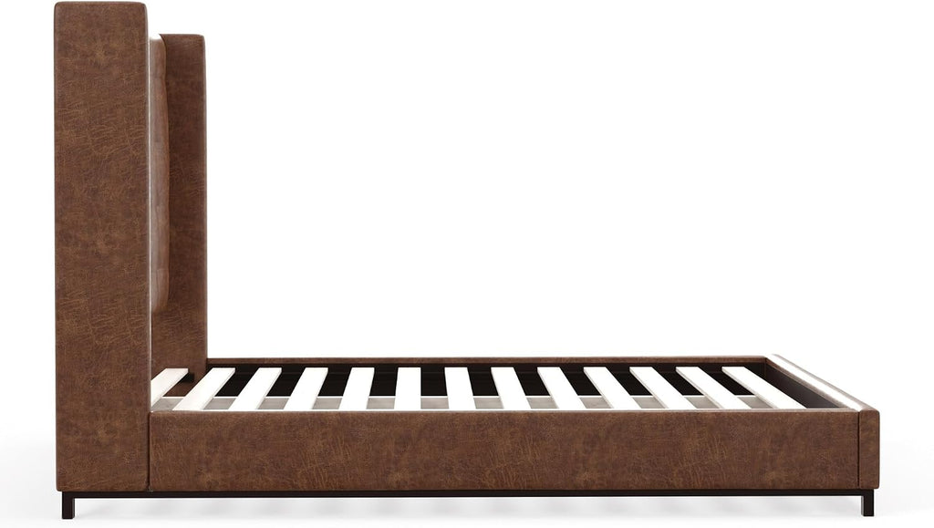 Mundo Faux Leather and Wood Upholstered Bed, California King, Brown
