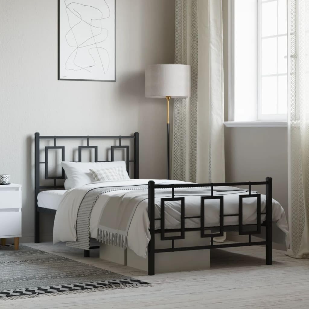 Metal Bed Frame Queen/Twin Size Platform Steel Frame Black 39.4'x78.7' with Footboard Underbed Storage Space for Bedroom Furniture