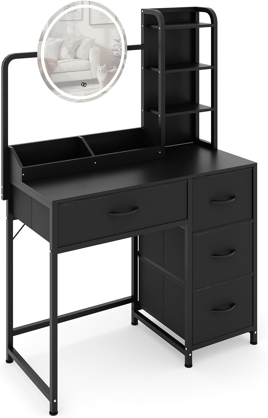Patikuin Makeup Vanity with LED Mirror & Power Outlet, Small Dressing Table Set with Drawers & Shelves, Vanity Desk for Bedroom Beauty Corner