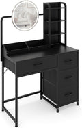 Patikuin Makeup Vanity with LED Mirror & Power Outlet, Small Dressing Table Set with Drawers & Shelves, Vanity Desk for Bedroom Beauty Corner