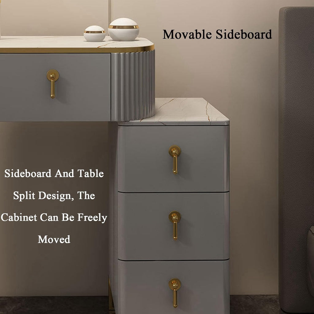 Women Dresser Table Vanity Corner Makeup Table Set Makeup with 4 Drawers Vanity Dressing Table, with LED Lighted Mirror, 3 Color Lighting Modes for Any Woman,1-50cm