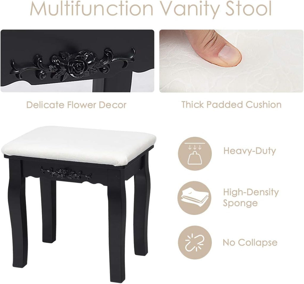 CHARMAID Makeup Vanity Table with Lighted Mirror, Vanity Desk with 10 LED Lights, Adjustable Brightness, 5 Drawers and Removable Storage Organizer, Bedroom Dressing Table with Stool (Black)