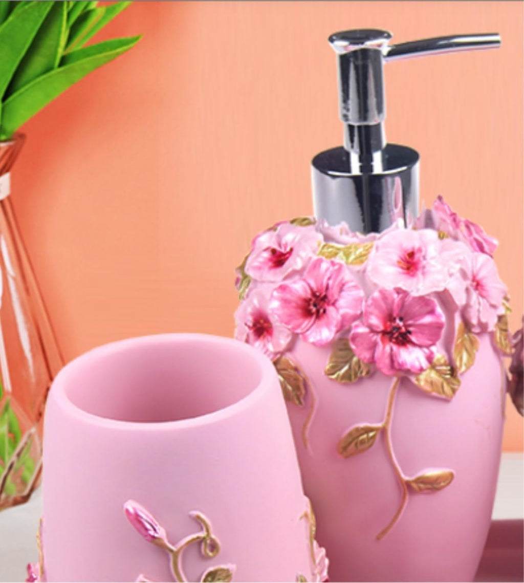 Vanity Bathroom Decor, 6pcs Liquid Dispenser Bathroom Accessories Set Resin Bathroom Set Toothbrush Holder Soap Dish 2 Tumblers Housewarming Gift