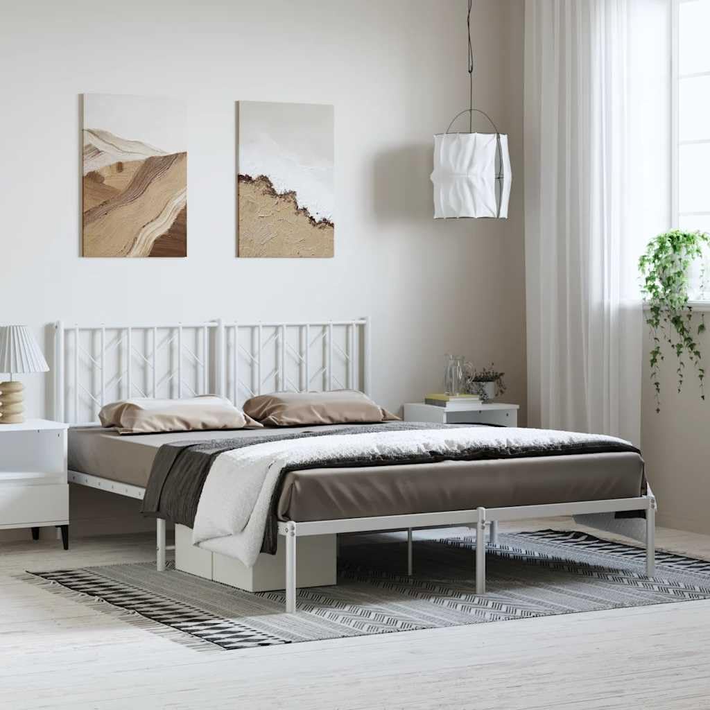 White Steel King Size Bed Frame 59 x 79 in with Headboard, Sturdy Metal Frame for Bedroom, Spacious and Elegant White Finish, Easy Assembly and Durable Support for Master