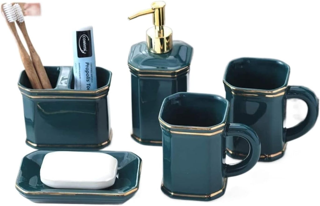Vanity Bathroom Decor, Bathroom Accessory Set Ceramics Bathroom Accessory Set Modern Design Nordic Minimalist Style Bath Set Housewarming Gift(B)
