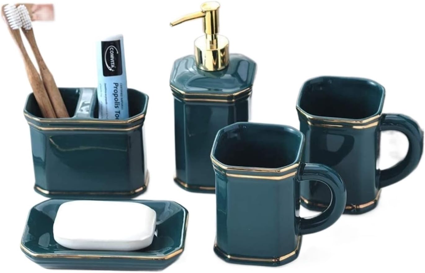 Vanity Bathroom Decor, Bathroom Accessory Set Ceramics Bathroom Accessory Set Modern Design Nordic Minimalist Style Bath Set Housewarming Gift(B)