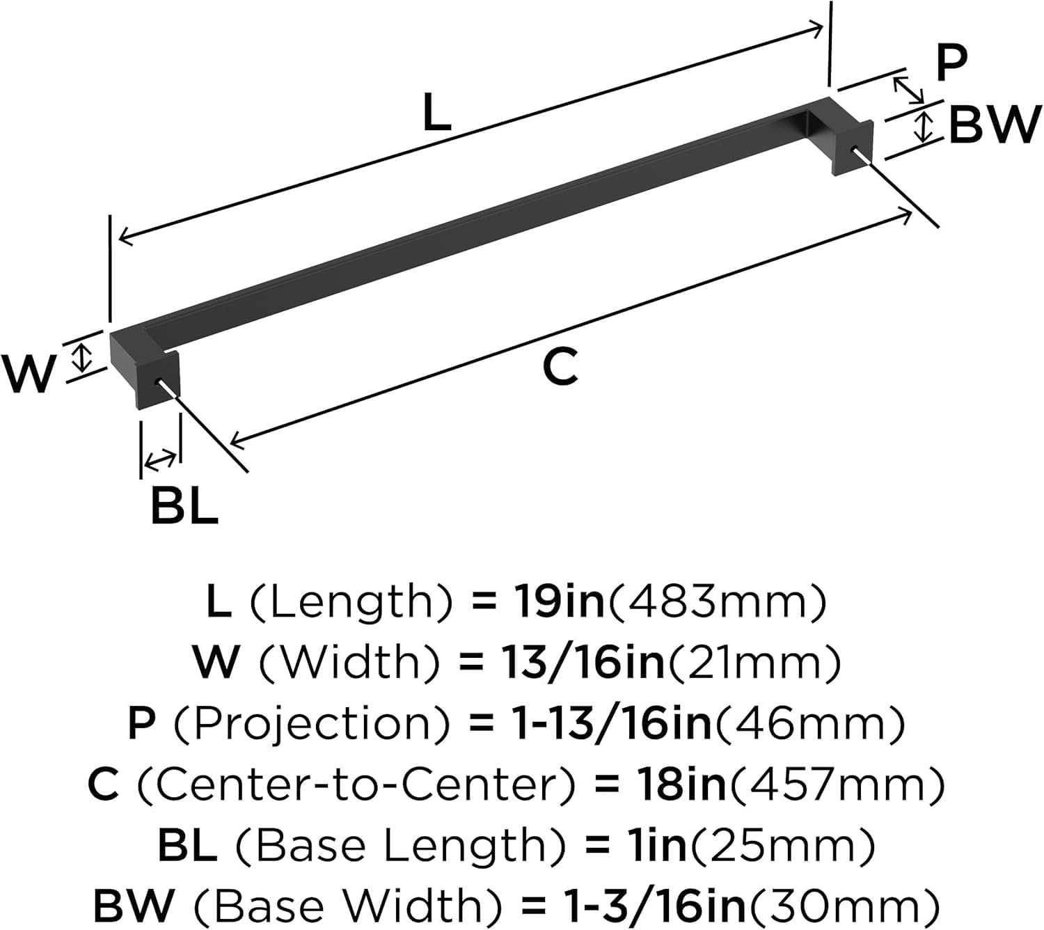 Amerock BP54031FB | Matte Black Appliance Pull | 18 inch (457 mm) Center to Center Cabinet Handle | Appoint | Furniture Hardware