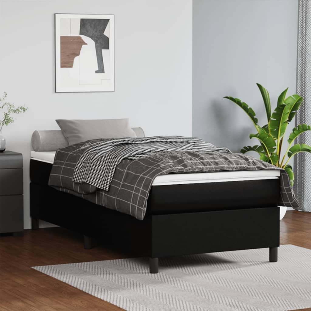 Twin XL Bed Frame Black Faux Leather Upholstered with Stain-Resistant Fabric and Cushioned Headboard for Modern Bedroom, 81.1' Long 38.2' Wide 13.8' Tall, Durable Engineered