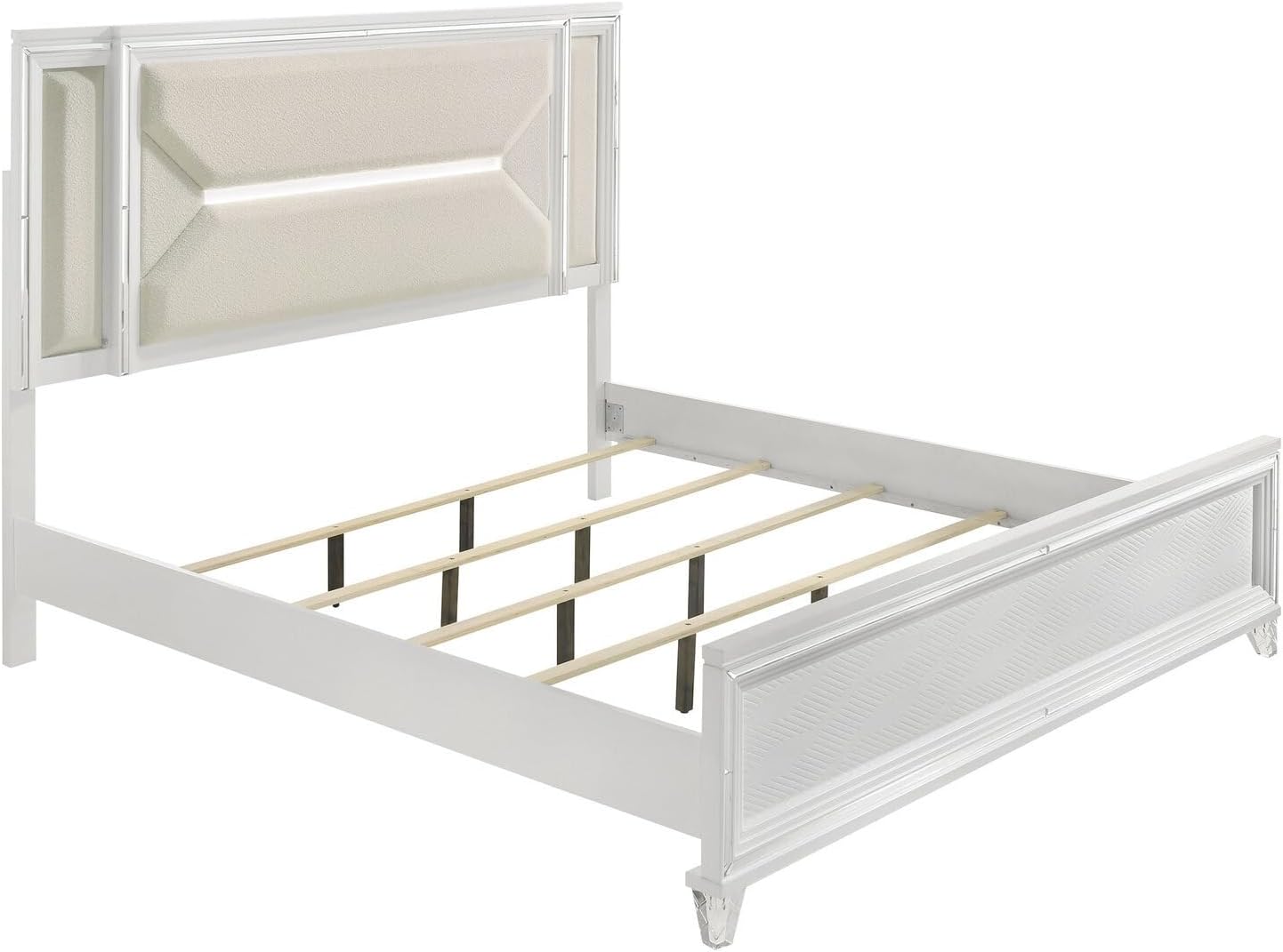 HomeStock King Bedroom Set 4 Piece - White Finish Modern Design
