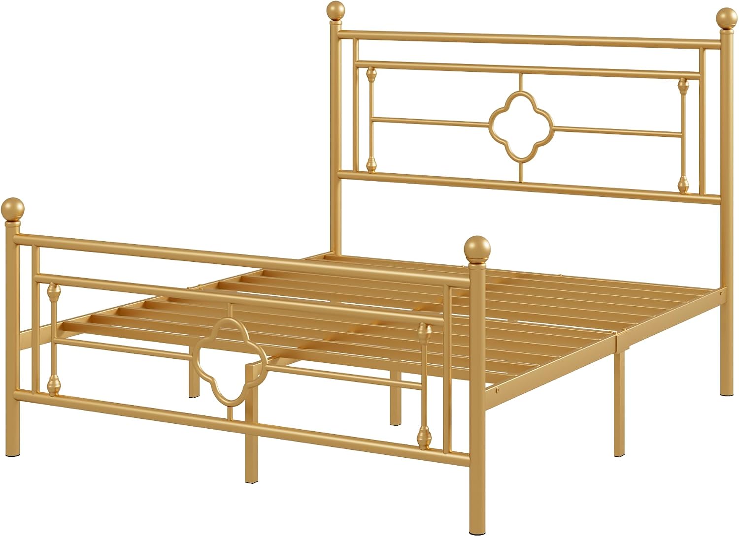 Allewie Queen Size Metal Platform Bed Frame with Victorian Vintage Headboard and Footboard/Mattress Foundation/Under Bed Storage/No Box Spring Needed/Noise-Free/Easy Assembly, Gold