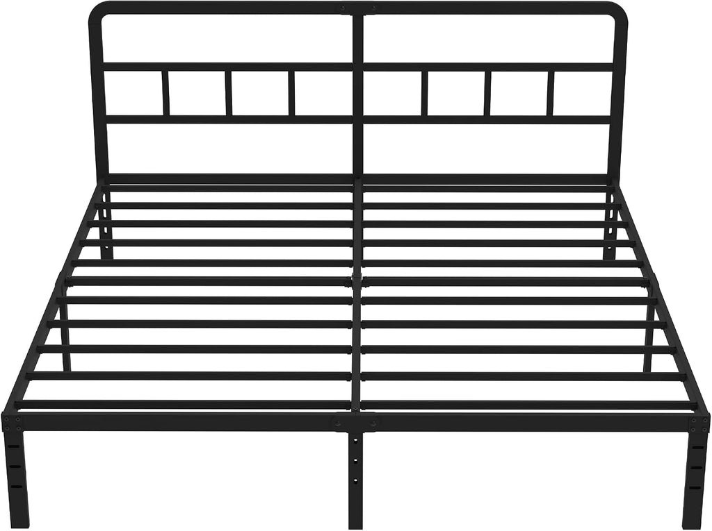 DiaOutro Metal Platform King Bed Frame with Headboard, 14 Inch No Box Spring Needed Heavy Duty Steel Slat Mattress Foundation/Easy Assembly/Noise Free/Black