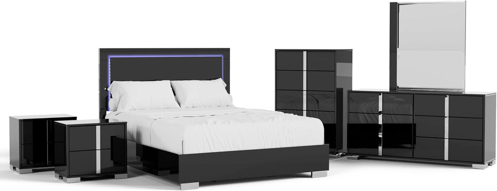 Furniture of America Alistair Modern Wood 6-Piece Bedroom Collection with Bed Frame, Chest, 2-Drawer Nightstands and 6-Drawer Dresser with Mirror, Box Spring Required, Black, Queen