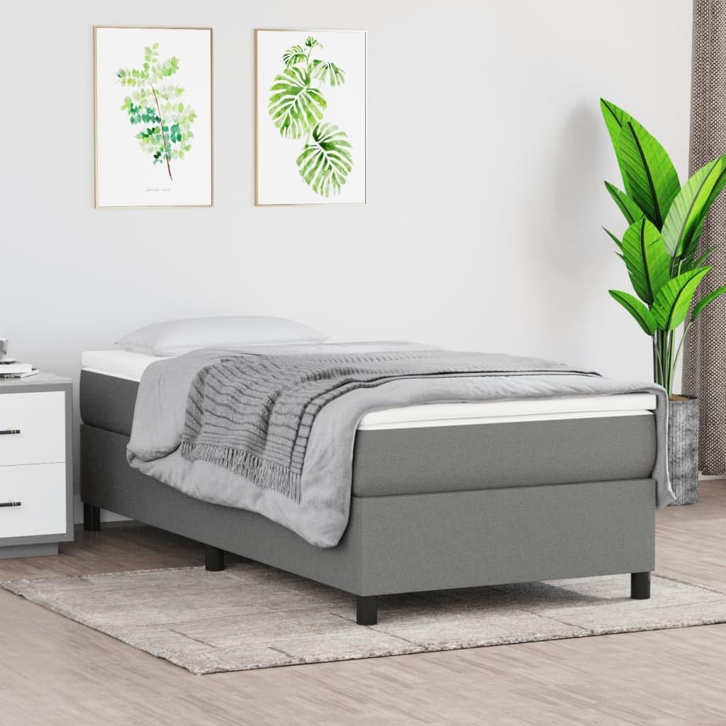 Dark Gray Twin Fabric Bed Frame with Polyester Plywood Engineered Wood, Breathable Material and Sturdy Construction for Modern Bedroom, Durable Design Soft Fabric Cover Sleek