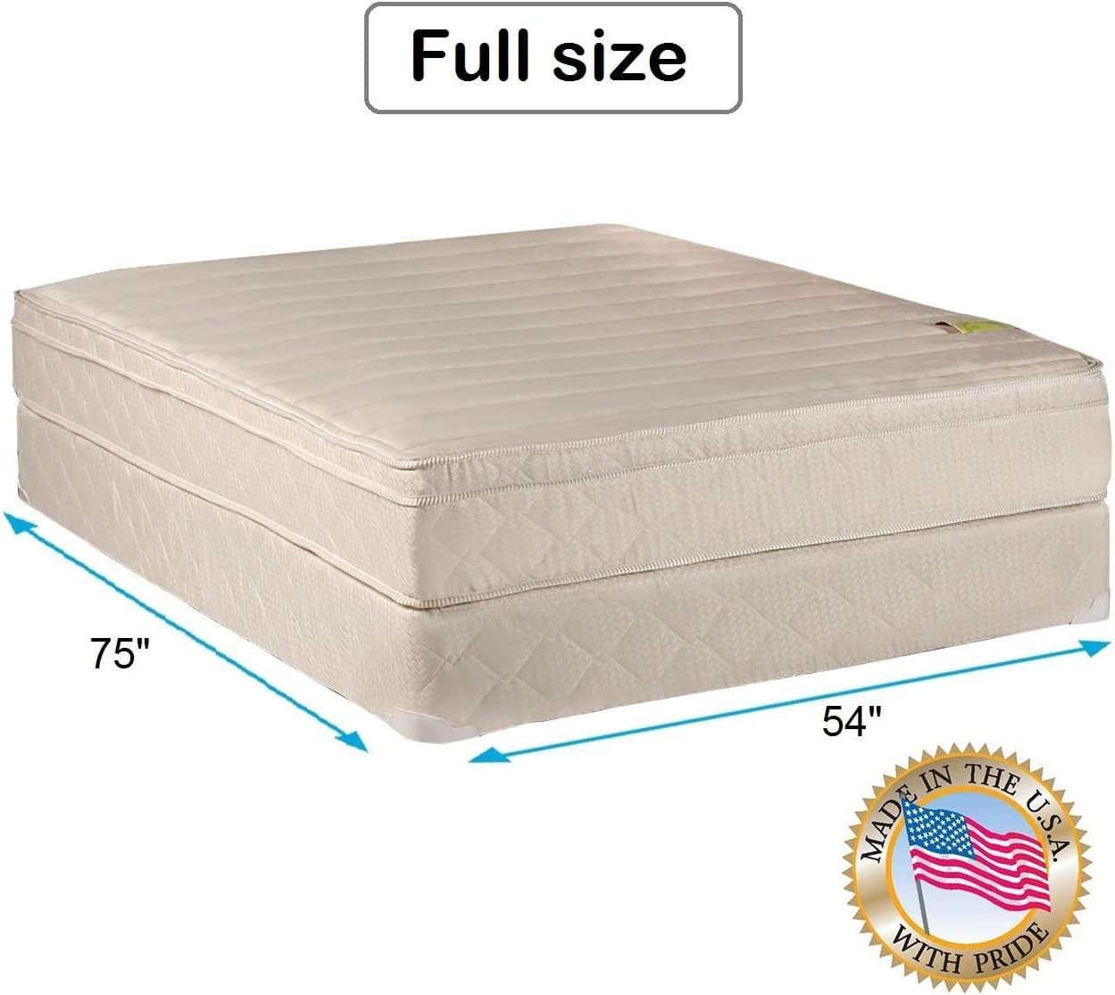 DS USA Comfort Pedic Firm PillowTop (Eurotop) Mattress Set with Metal Bed Frame - Sleep System with Enhanced Cushion Support, Longlasting Comfort, Orthopedic (Full 54'x75'x11')