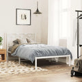 White Metal Bed Frame with Headboard Steel Platform Base 39.4'x78.7' Twin/Queen Size Sturdy Bedframe for Bedroom with Underbed Storage Space