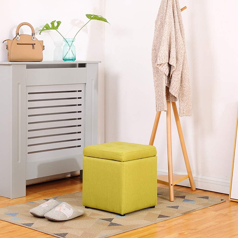 BTZHY Vanity Chair,Linen Upholstered Storage Bench Footrest Stool,Cube Organizer Box Pouffe Footstool Wood Feet Puff Seat-Green 30x30x35cm