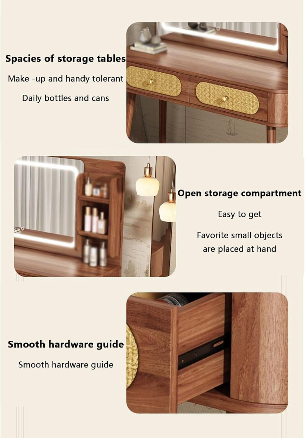 Vanity Desk with Mirror and Lights Small Vanity Desk White Vanity with Lighted Mirror Reasonable partition Rounded Corner Design Spacious countertop Thick Panel Suitable,A-60 * 40 * 77.5 cm