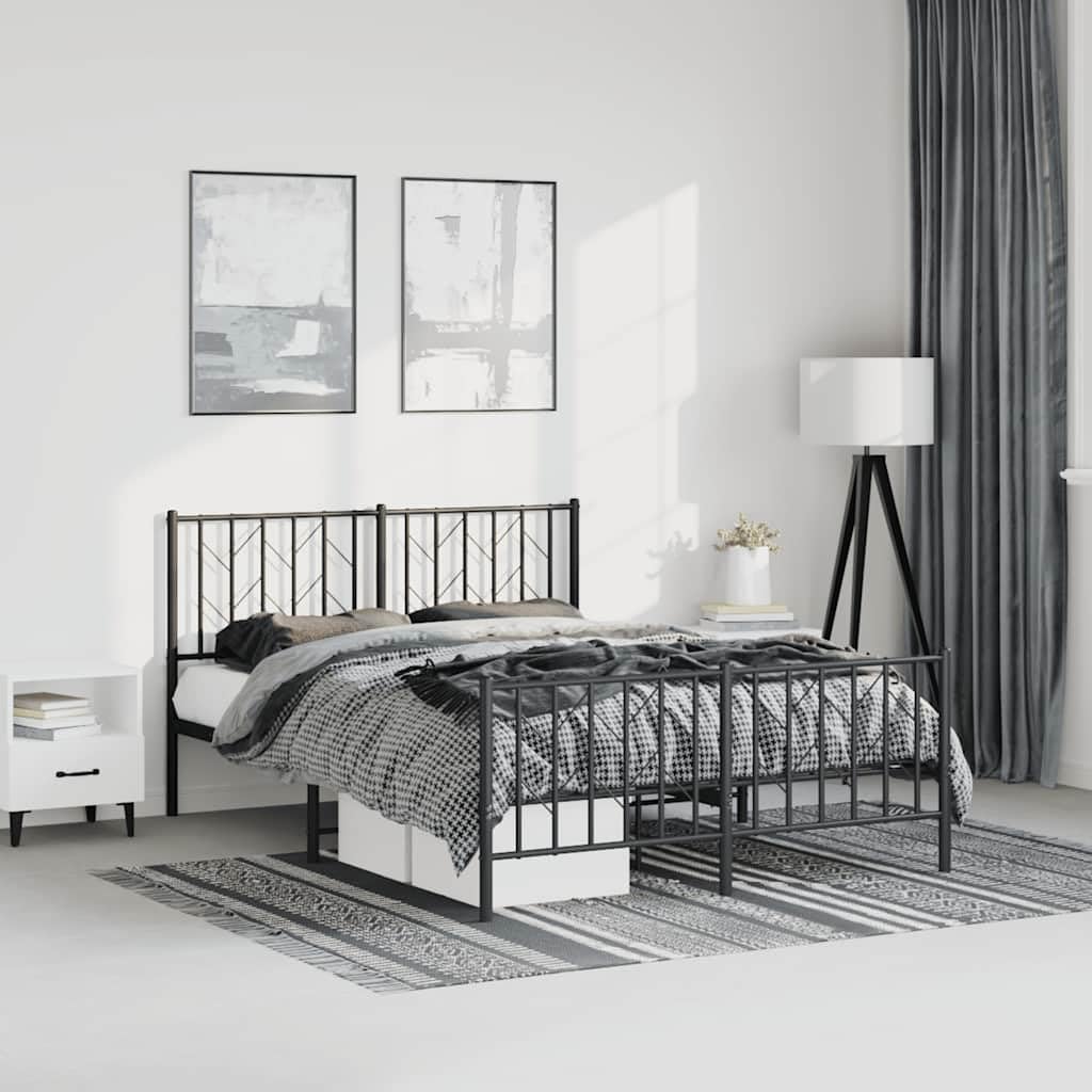 Black Powder-Coated Steel Double Bed Frame 76 x 80 Inches, Sturdy Metal Bed Base with Classic Design for Indoor Bedroom, Easy Assembly, Durable Construction, Supportive