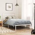 Metal Bed Frame with Headboard White Queen Size Steel Platform Base 39.4'x78.7' Sturdy Bedframe for Bedroom with Underbed Storage Space