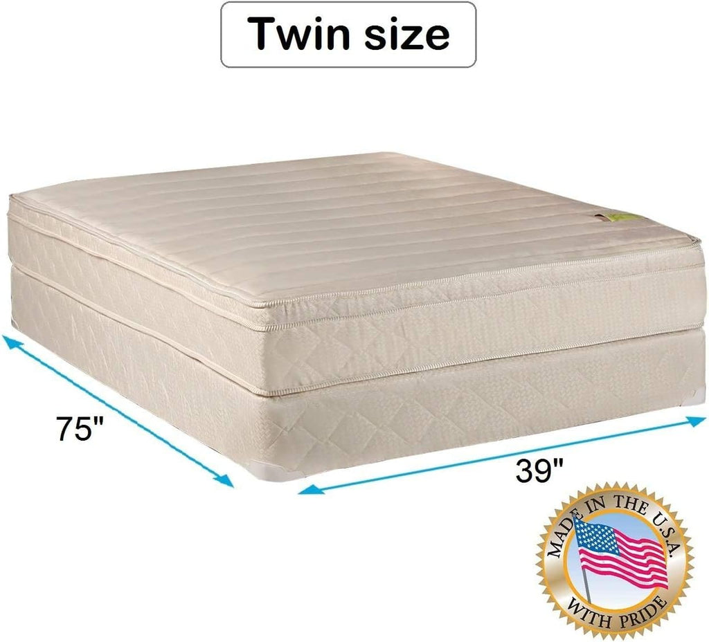 DS USA Comfort Pedic Firm PillowTop (Eurotop) Mattress Set with Metal Bed Frame - Sleep System with Enhanced Cushion Support, Longlasting Comfort, Orthopedic (Twin 39'x75'x11')