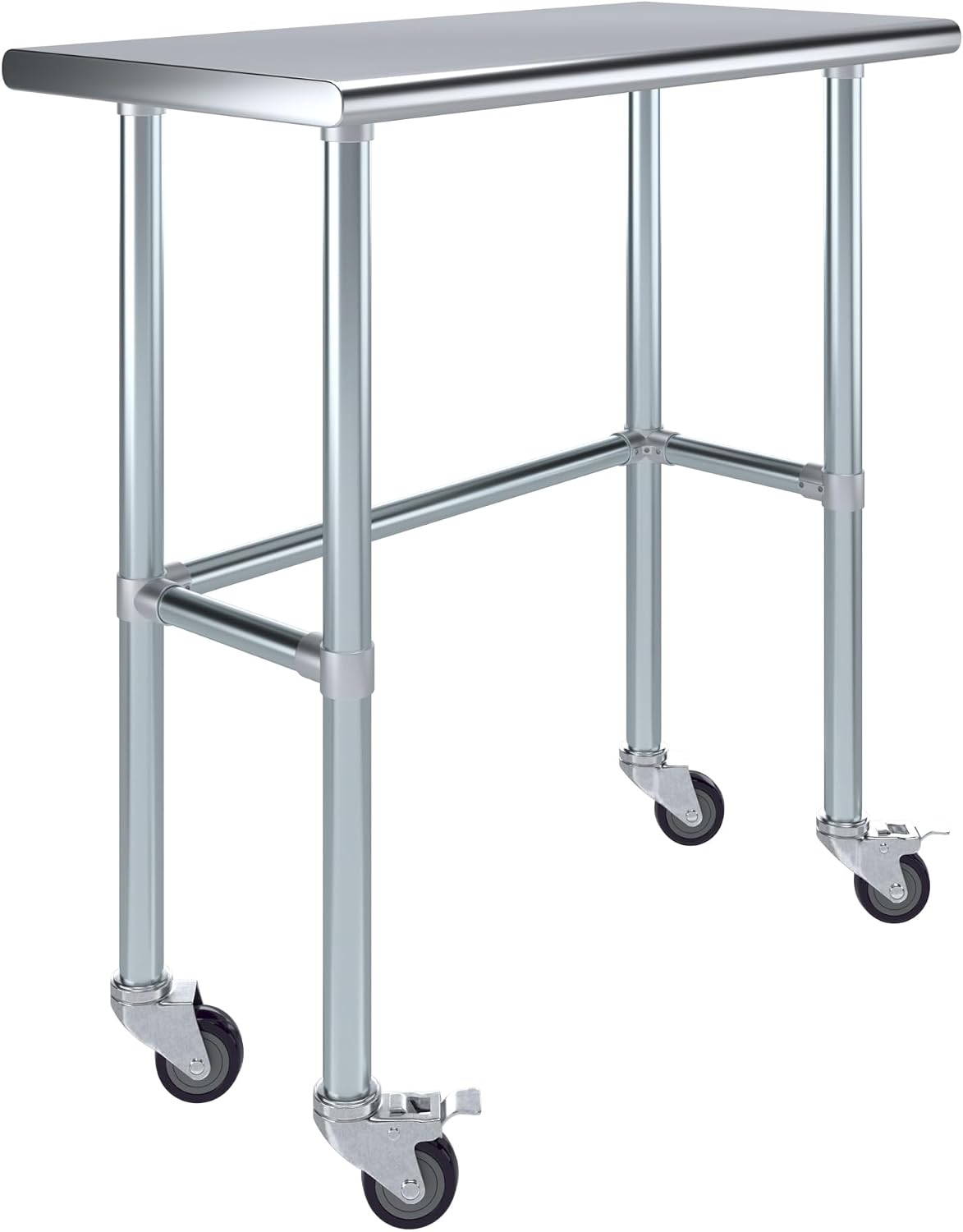 AmGood Stainless Steel Work Table Open Base & Wheels | Work Station | Metal Work Bench (Stainless Steel Work Table Open Base + Casters, 36' Long x 18' Deep)