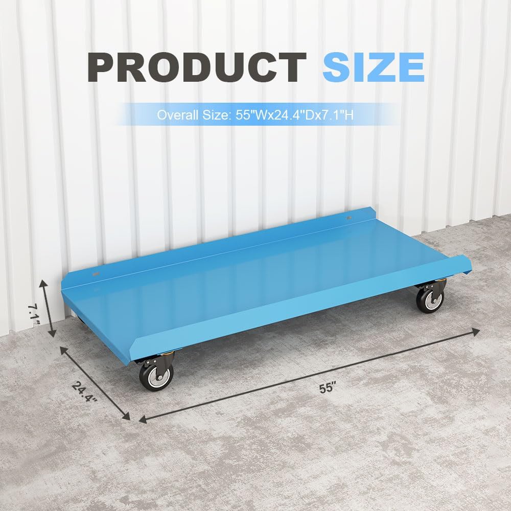 Yeeoy Rolling Horizontal Rack Pedestal with Wheels, Heavy Duty Pipe Rack Cart, Mobile Platform Base Industrial Bar Cradle Cart for Warehouse Garage Workshop Transportation, Blue