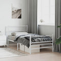 Twin Bed Frame White Steel Rectangular Modern Design with Headboard and Footboard Sturdy Metal Structure for Bedroom