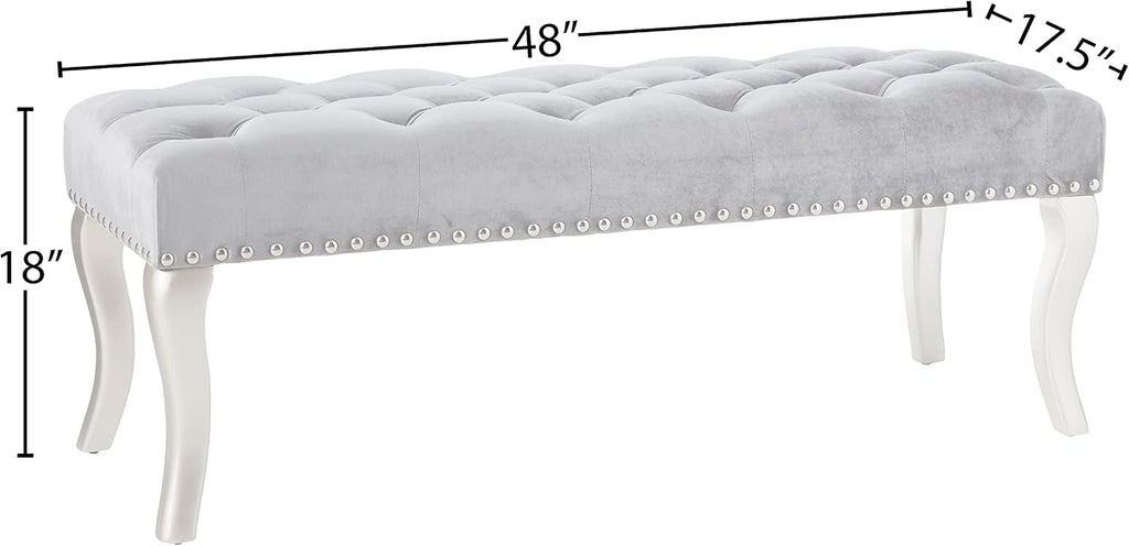 Roundhill Furniture Decor Maxem Tufted Fabric Upholstered Seat with Nailhead Trim Bench, Gray