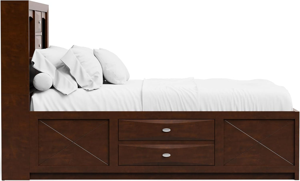 Furniture of America Darius Transitional Solid Wood 6-Piece King Platform Bedroom Set with Drawers, Bookcase Headboard and Knob Pulls, Mattress Ready, Dark Cherry