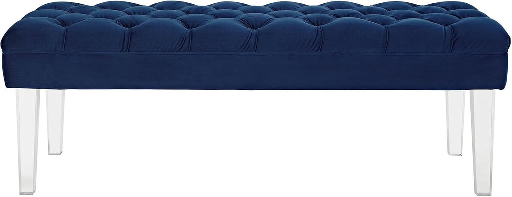 Modway Valet Tufted Button Performance Velvet Upholstered Bedroom Or Entryway Bench with Acrylic Legs in Navy