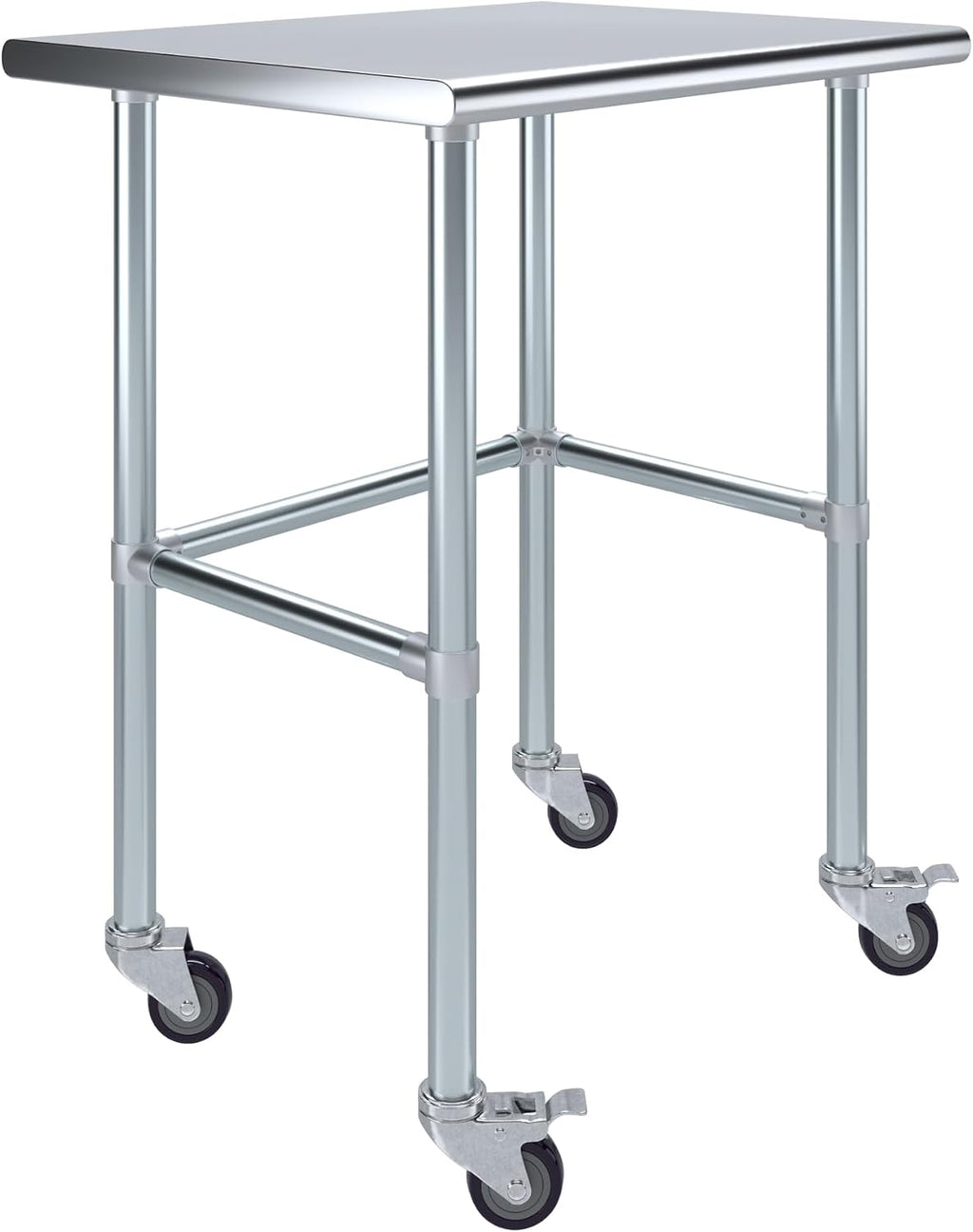 AmGood Stainless Steel Work Table Open Base & Wheels | Work Station | Metal Work Bench (Stainless Steel Work Table Open Base + Casters, 30' Long x 24' Deep)