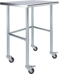 AmGood Stainless Steel Work Table Open Base & Wheels | Work Station | Metal Work Bench (Stainless Steel Work Table Open Base + Casters, 30' Long x 24' Deep)