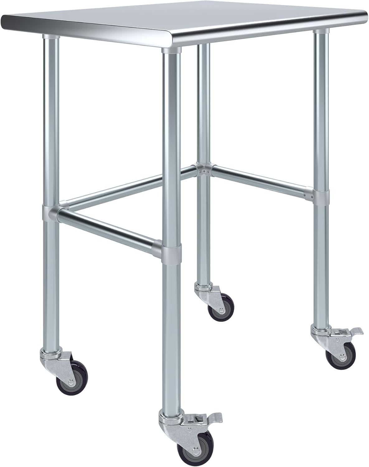 AmGood Stainless Steel Work Table Open Base & Wheels | Work Station | Metal Work Bench (Stainless Steel Work Table Open Base + Casters, 30' Long x 24' Deep)