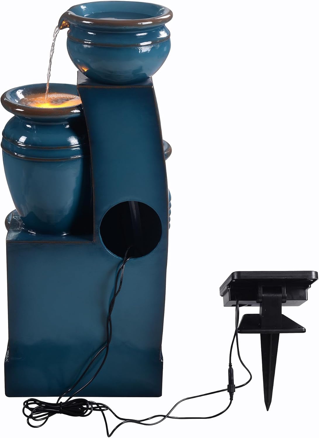 Teamson Home 28.7' 4-Tier Cascading Bowl Solar Powered Water Fountain for Outdoor Living Spaces, Blue