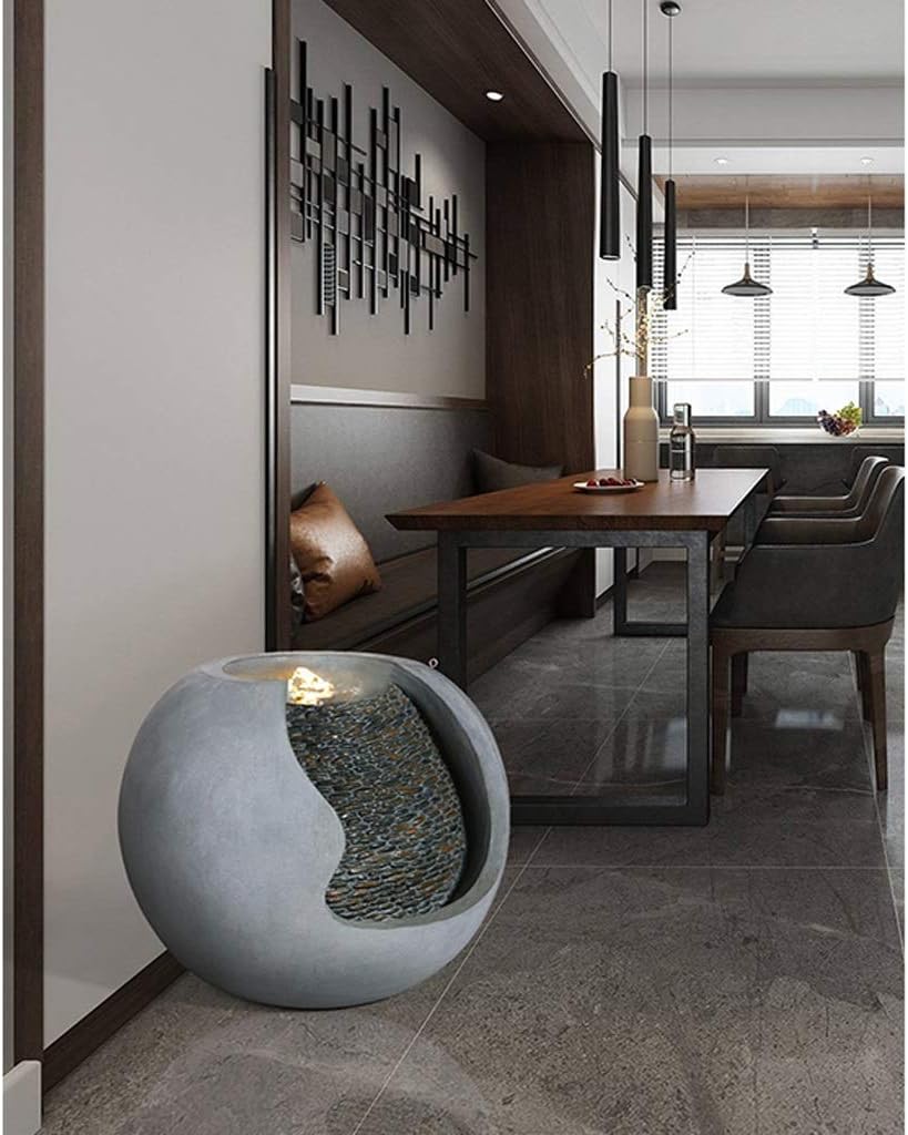Indoor Fountain/Water Fountain 14.8' Spherical Fountain Resin Made to Simulate The Appearance of Cement Texture Indoor/Outdoor Garden Patio Fountain Tabletop Water Fountains,Grey