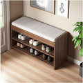 Solid Wood Shoe Bench, Open Shoe Storage Rack with Soft Seat Cushion and Round Corners Ample Seating Space Wide Horizontal Board for Stable Load-Bearing Walnut Colour 60cm