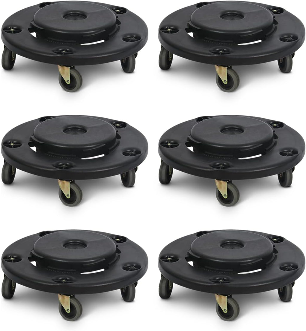PLASTIC PRINCE Trash Can Dolly with Wheels Black Garbage Can Wheels Transports 20 Gallon 32 Gallon 44 Gallon and 55 Gallon Brute Trash Can Dolly for Restaurants Offices Commercial Environments, 6 Pack