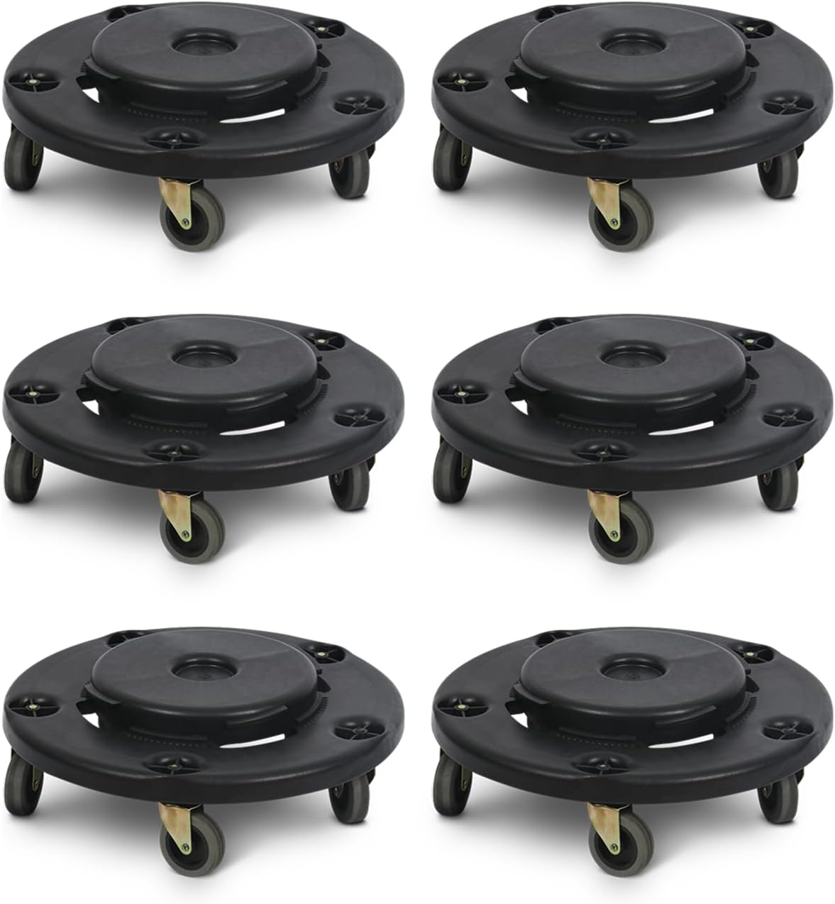 PLASTIC PRINCE Trash Can Dolly with Wheels Black Garbage Can Wheels Transports 20 Gallon 32 Gallon 44 Gallon and 55 Gallon Brute Trash Can Dolly for Restaurants Offices Commercial Environments, 6 Pack