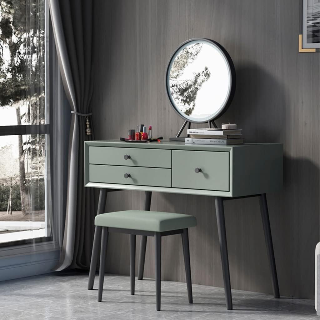 Vanity Benches Dresser Bedroom Modern Minimalist Dressing Table Small Apartment Dressing Table with Three Drawers, Stool and Mirror (Color : A)