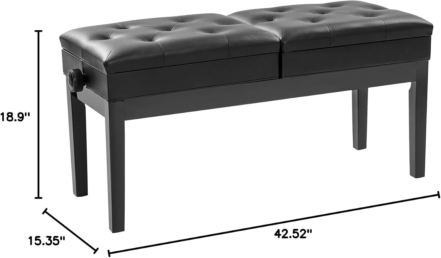 Adjustable Duet Piano Bench with Storage, Wood Keyboard Stool with PU Leather Padded Cushion, Double Seater Piano Chair with High-Density Sponge for Piano, Vanity, Living Room (Black)