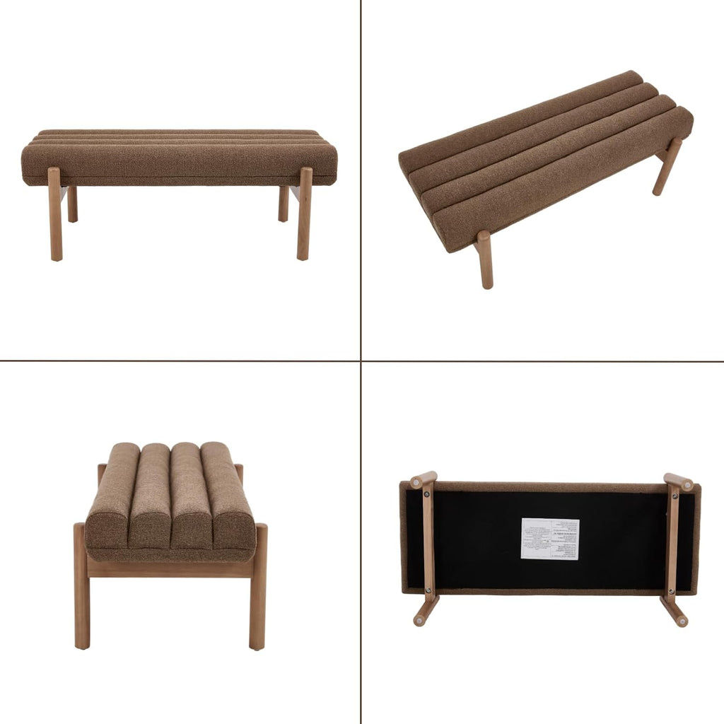 47' Modern Upholstered End of Bed Bench, Brown Chenille Channel Tufted Entryway Bench with Wood Legs, Comfy Bedroom Bench Long Ottoman for Living Room Hallway Vanity Room