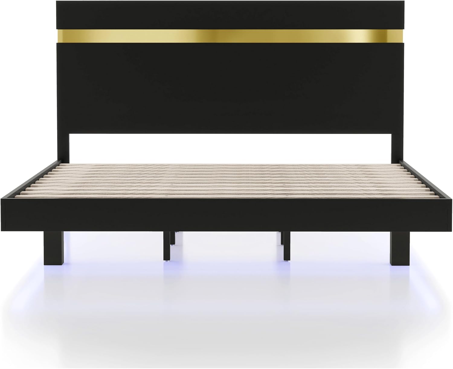 Furniture of America Ansten Modern Wood 3-Piece Platform Bedroom Set with Gold Trim, Underbed LED, Dust Proof Cases, Bracketed Metal Legs, No Box Spring Needed, Queen, Black