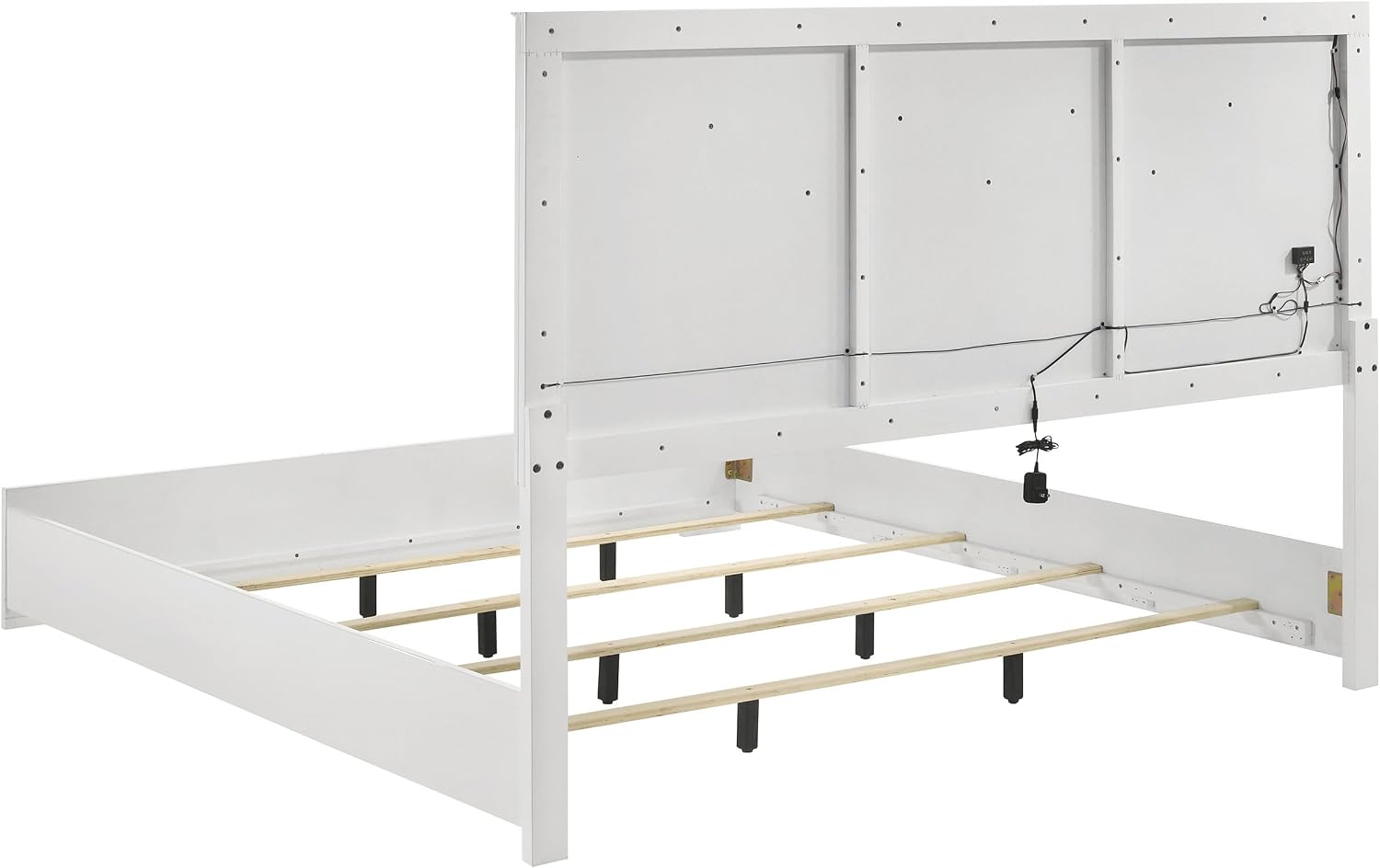 Coaster Home Furnishings Ives Contemporary 4-Piece Bedroom Set Eastern King Size LED Panel Bed Frame 57-inch Headboard White High Gloss 224941KE-S4