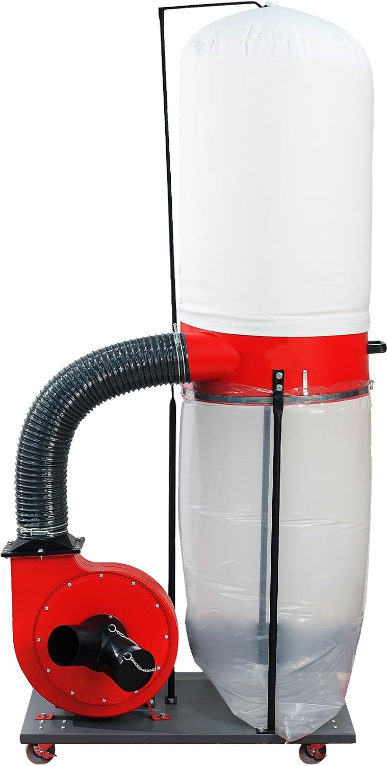 Heavy-Duty Vertical Woodworking Dust Collector 1500W (2HP) Electric Dust Extraction Machine with 15-Gallon Bag, Mobile Base, Wall Mount for Efficient Workshop and Garage Cleanup