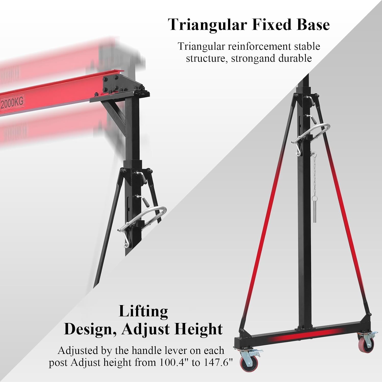 4400LBS Adjustable Gantry Crane Portable Shop Hoist with 360° Locking Wheels Height Adjustable from 96.5 to 143.7 Inches for Workshop Garage Factory Heavy Duty Lifting Equipment