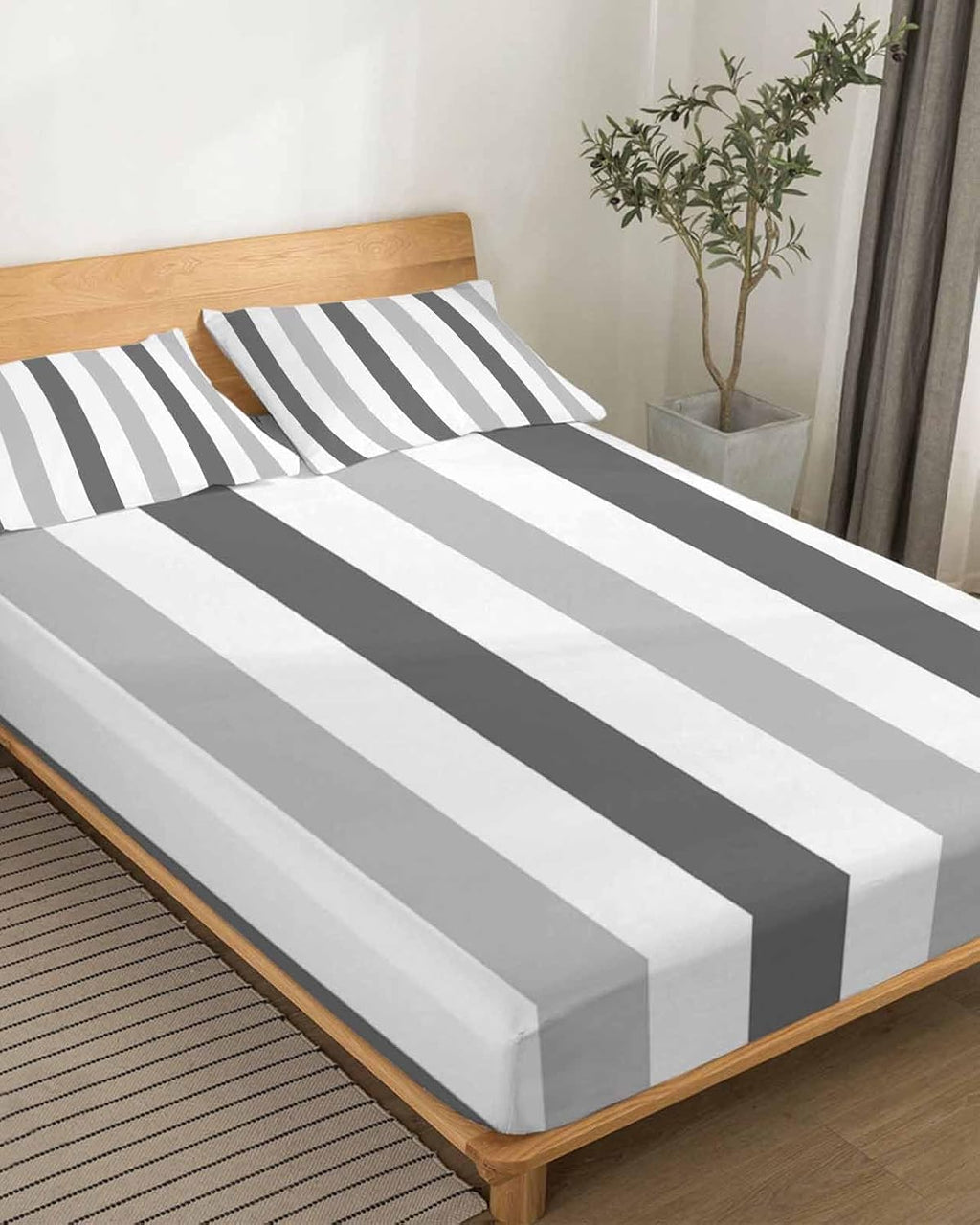 Grey Striped King Sheet Set 4 Piece Bedding - Geometric Ombre Vertical Stripes Minimalist Breathable Comfy Cooling Bed Sheets & Pillowcase Sets,Hotel Luxury Flat Sheets Deep Pockets Fitted Sheet