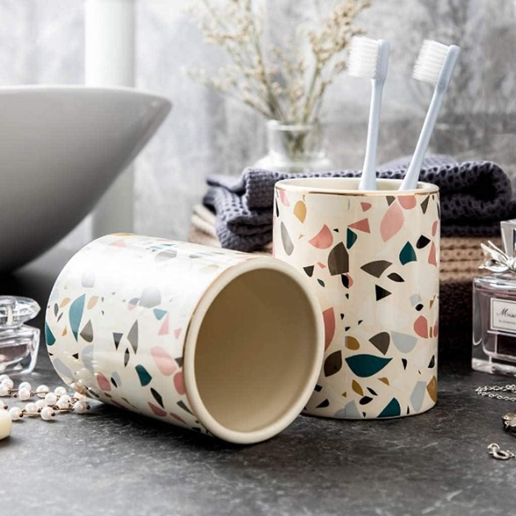 Vanity Bathroom Decor, Modern Bathroom Accessories Set Creative European Wash Cup Bathroom Accessories Kit Bathroom Soap Dispenser Set Housewarming Gift(B)
