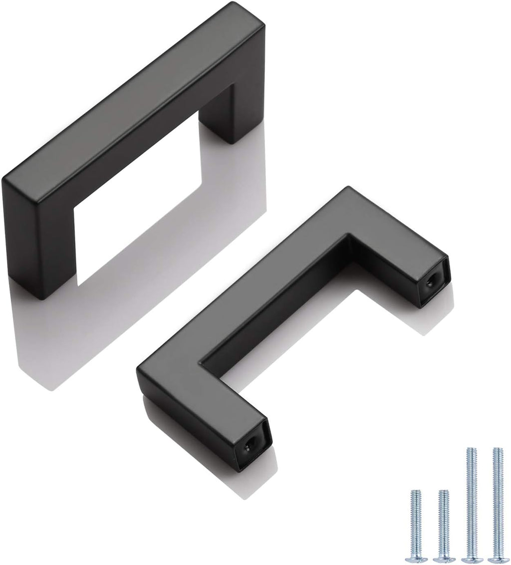 Probrico 100 Pack Black Square Bar Cabinet Pulls Drawer Dresser Handles Stainless Steel Modern Hardware for Kitchen Bathroom Cabinets Cupboard, Hole Center 2-1/2 inch Desk Wardrobe Door Pulls