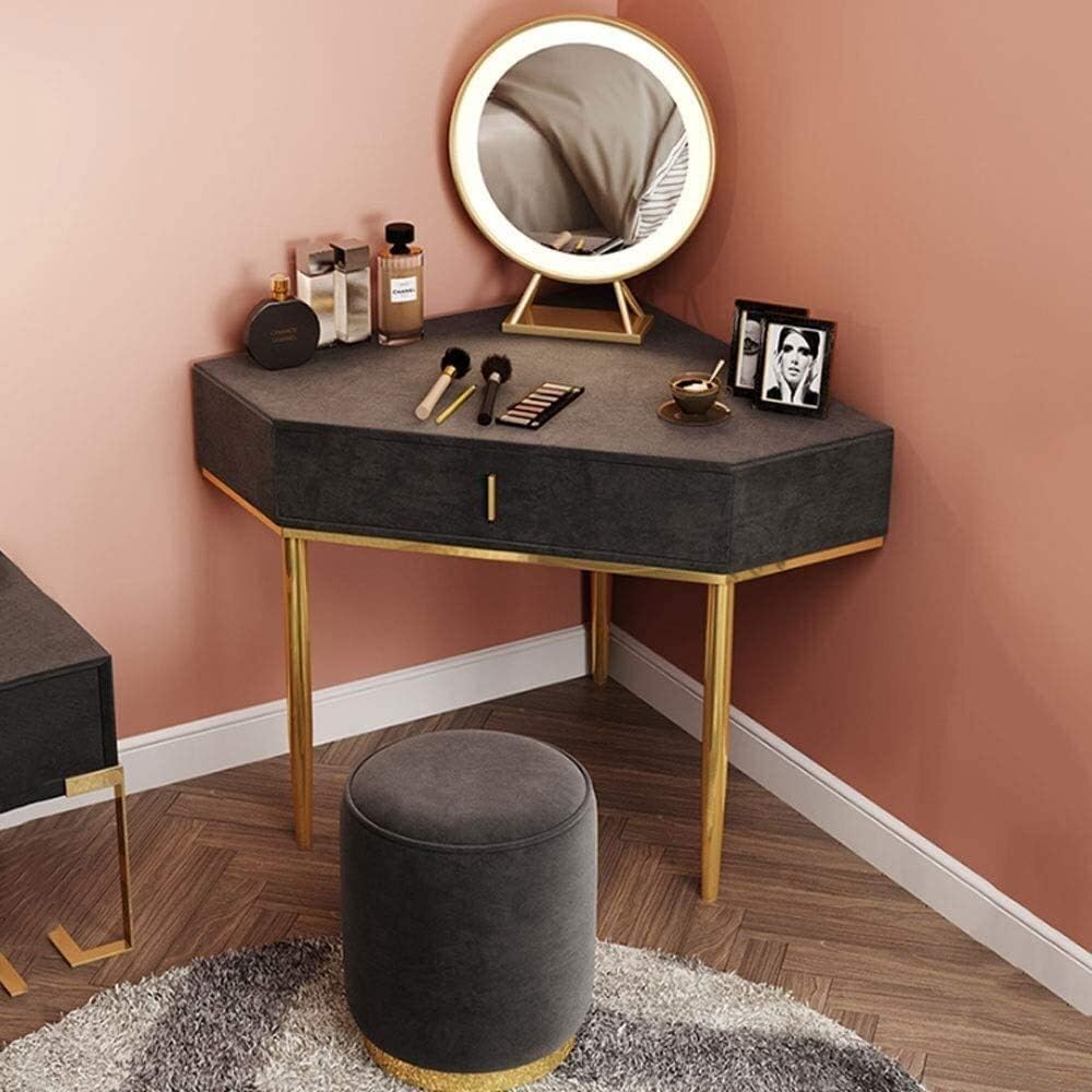 Vanity Benches Corner Dressing Table Gray Dressing Table with Mirrors and Drawers Vanity Table, Solid Wood Triangle Makeup Table for Bedroom Girls Dressing Table Suitable for Home, Room